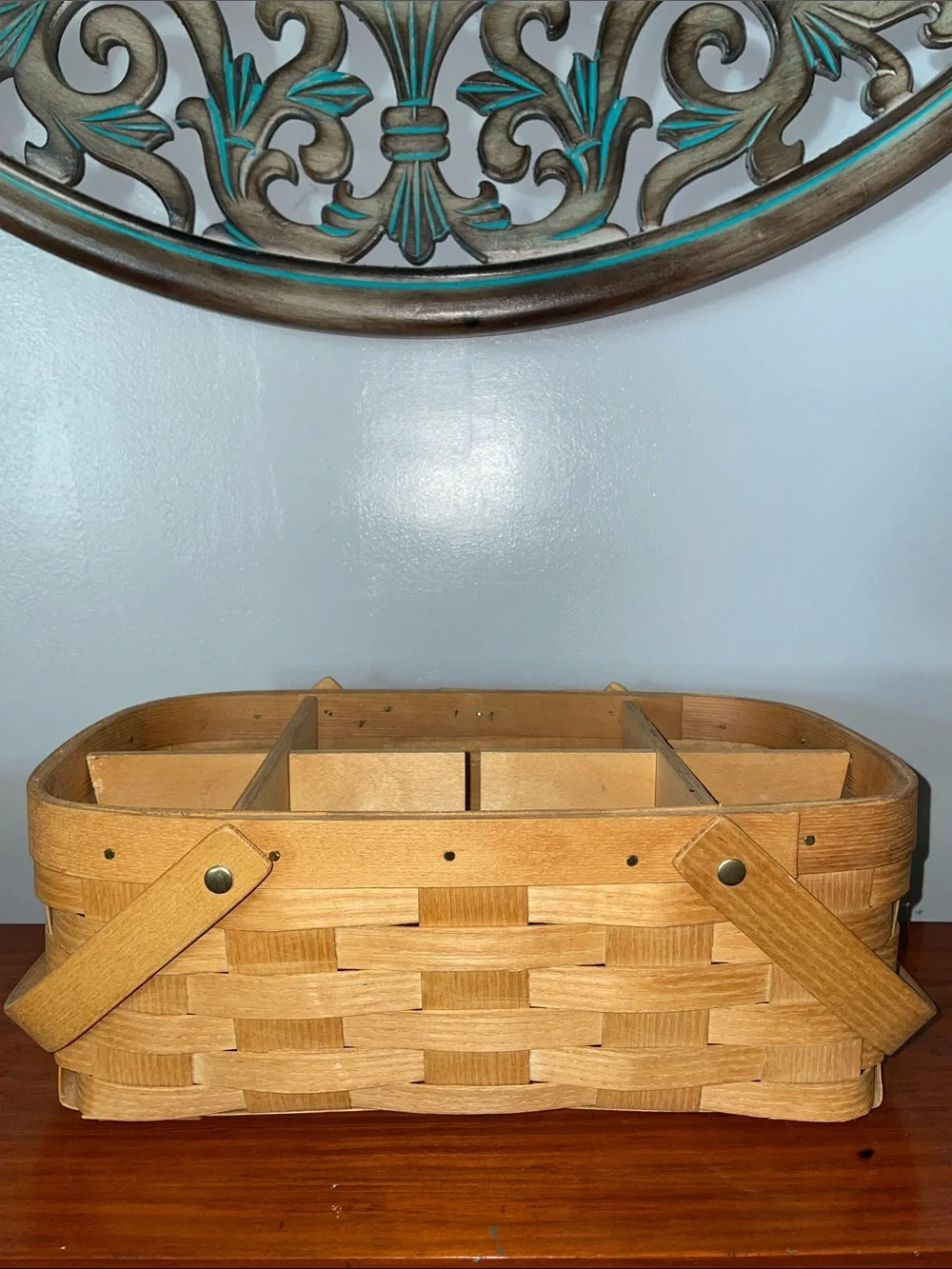 Vintage 1954 Peterboro Basket Co Divided Wood Basket Made USA Mid Century